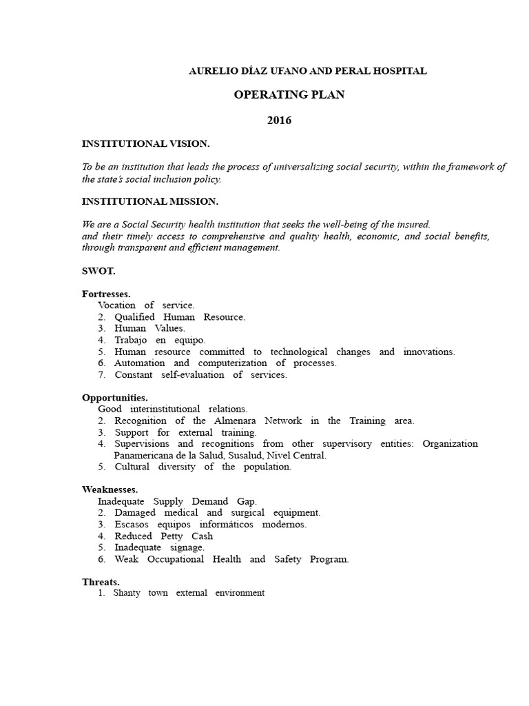 2016 Operating Plan for Peral Hospital | PDF | Mammography | Cancer