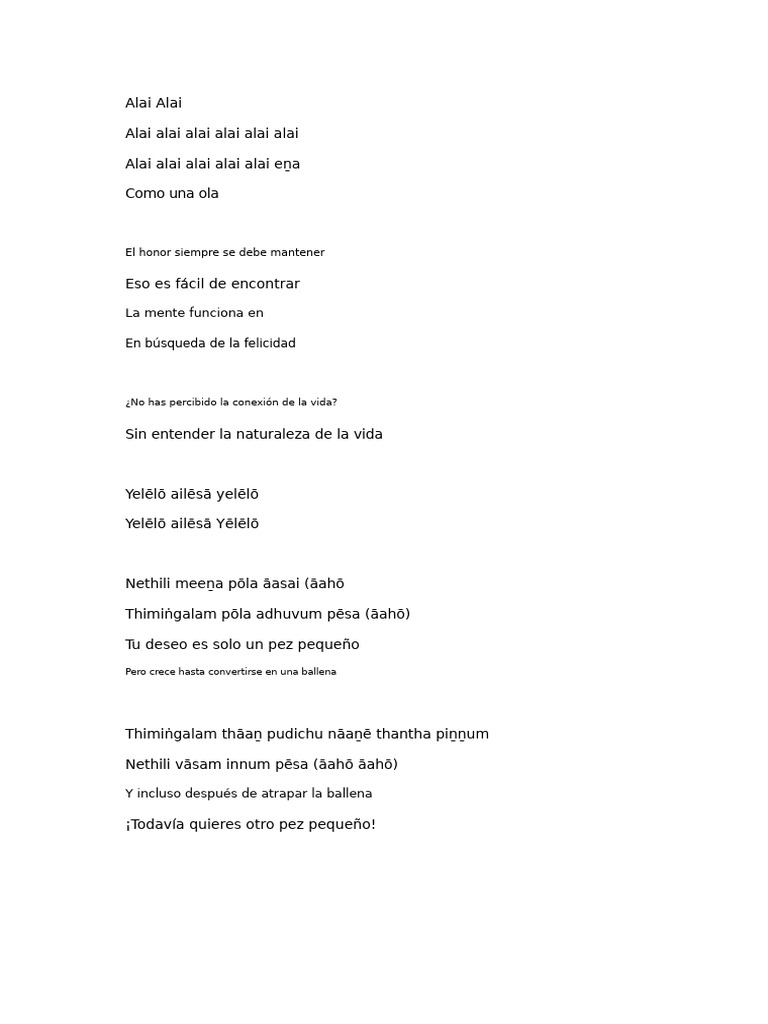 Letra de La Canción Alai | PDF