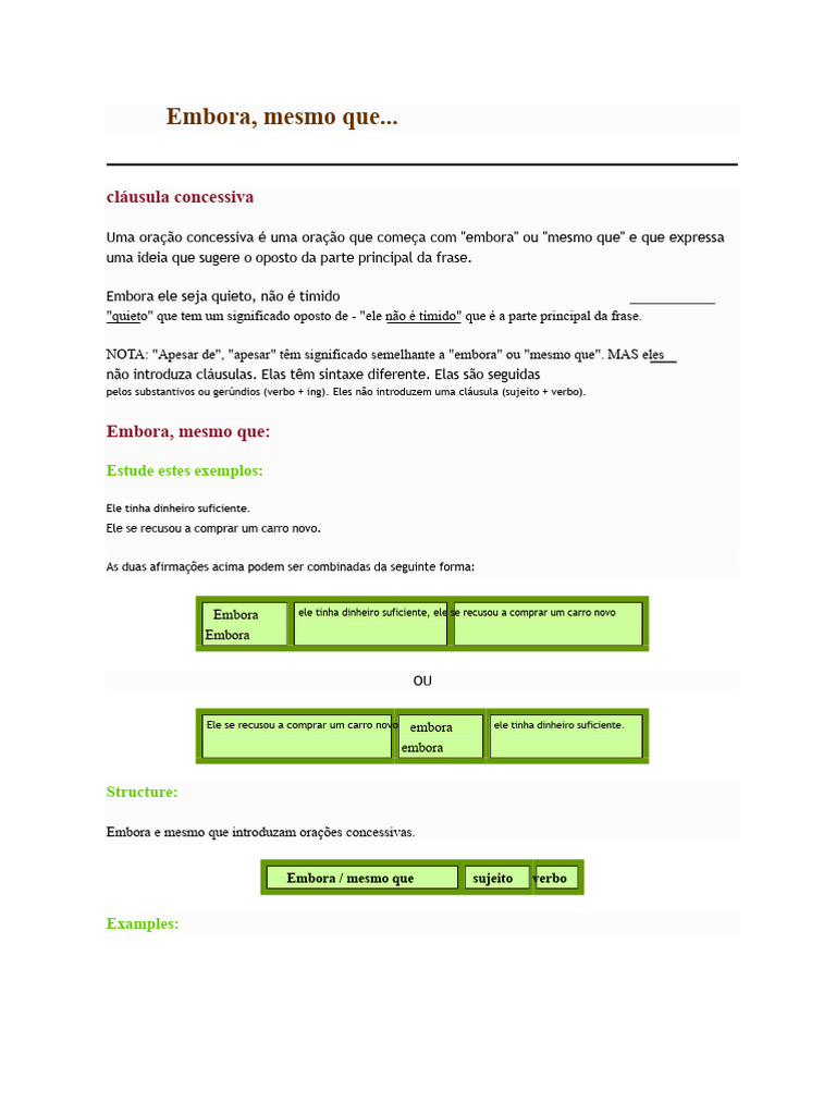 Oração Concessiva: Estruturas e Exemplos | PDF | Assunto (gramática ...