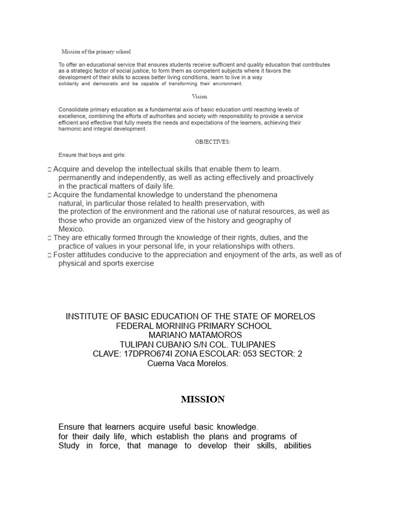 Mission of The Elementary School | PDF | Teachers | Schools