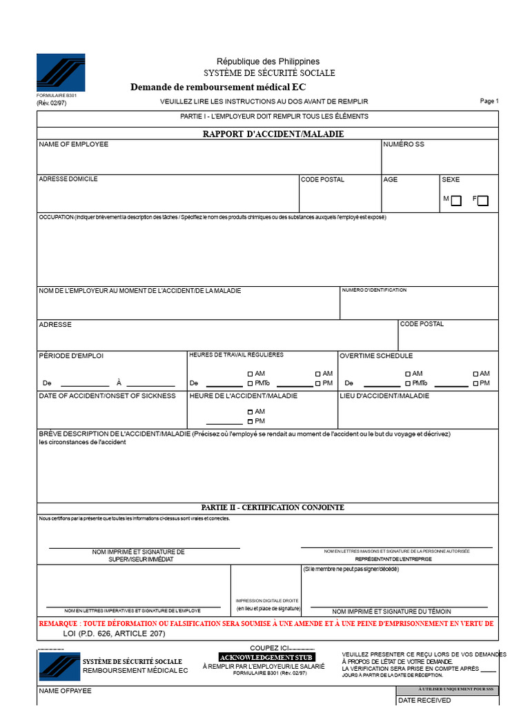 Formulaire de Remboursement Médical SSS | PDF | Hôpital | Médecine clinique