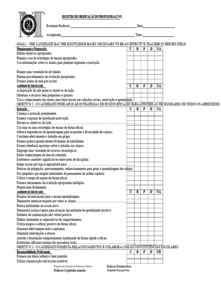 Registro de Observação do Professor Aluno | PDF | Aprendizado | Cognição