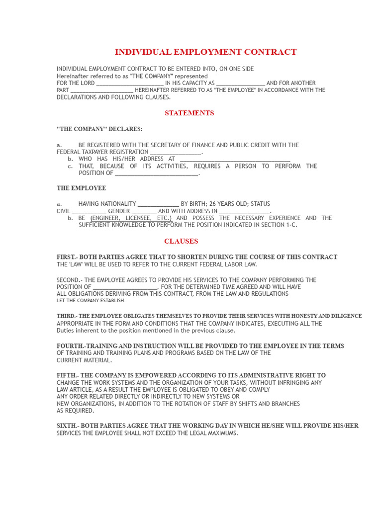 Individual Employment Contract | PDF | Employment | Justice