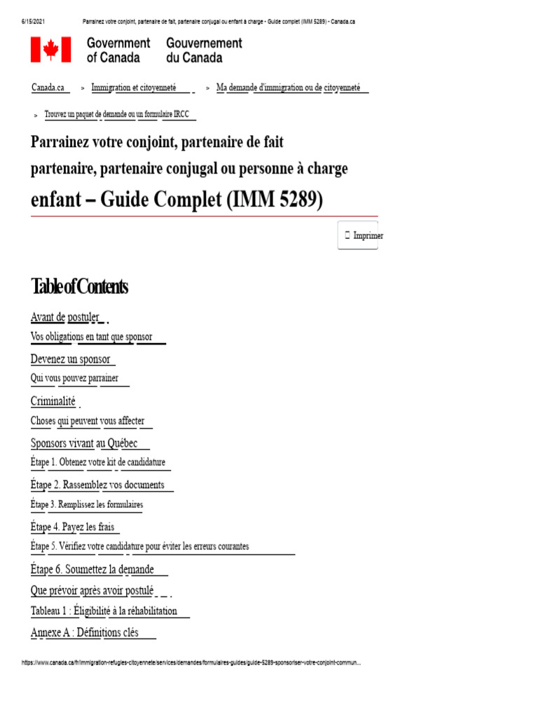 Parrainage familial : Guide IMM 5289 | PDF | Visa (Document) | Mariage