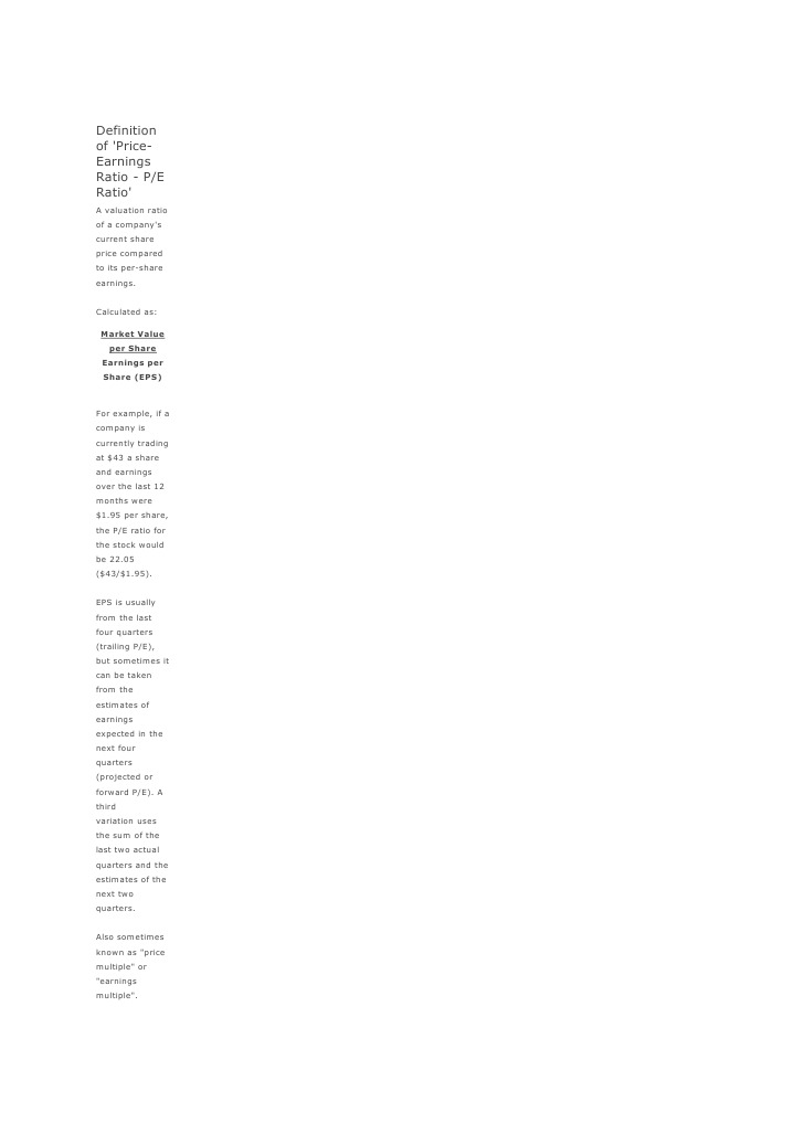 Definition Of Pe Ratio PDF