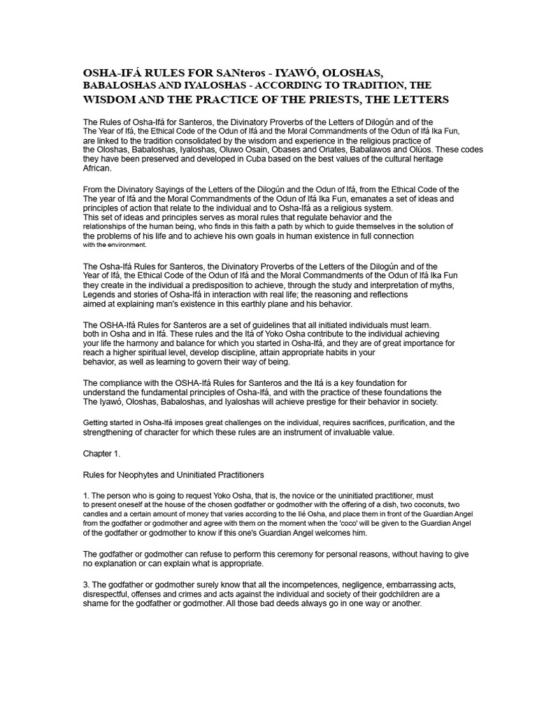 OSHA-IFÁ Guidelines for Santeros | PDF | Godparent | Santería