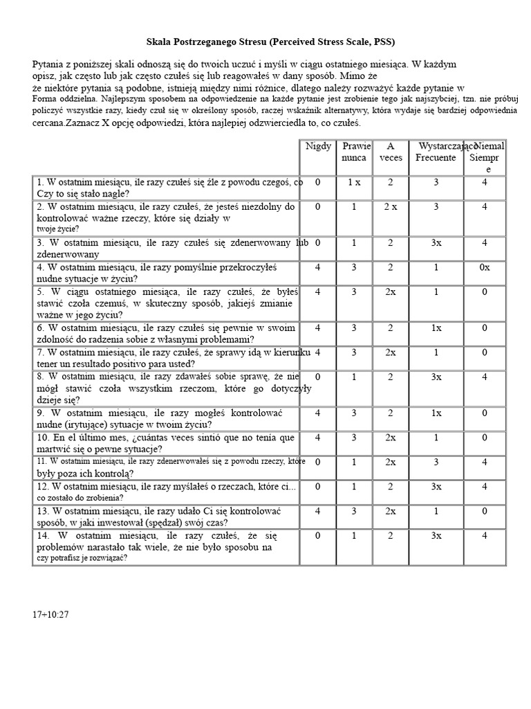 Skala Dotycząca Postrzegania Stresu | PDF