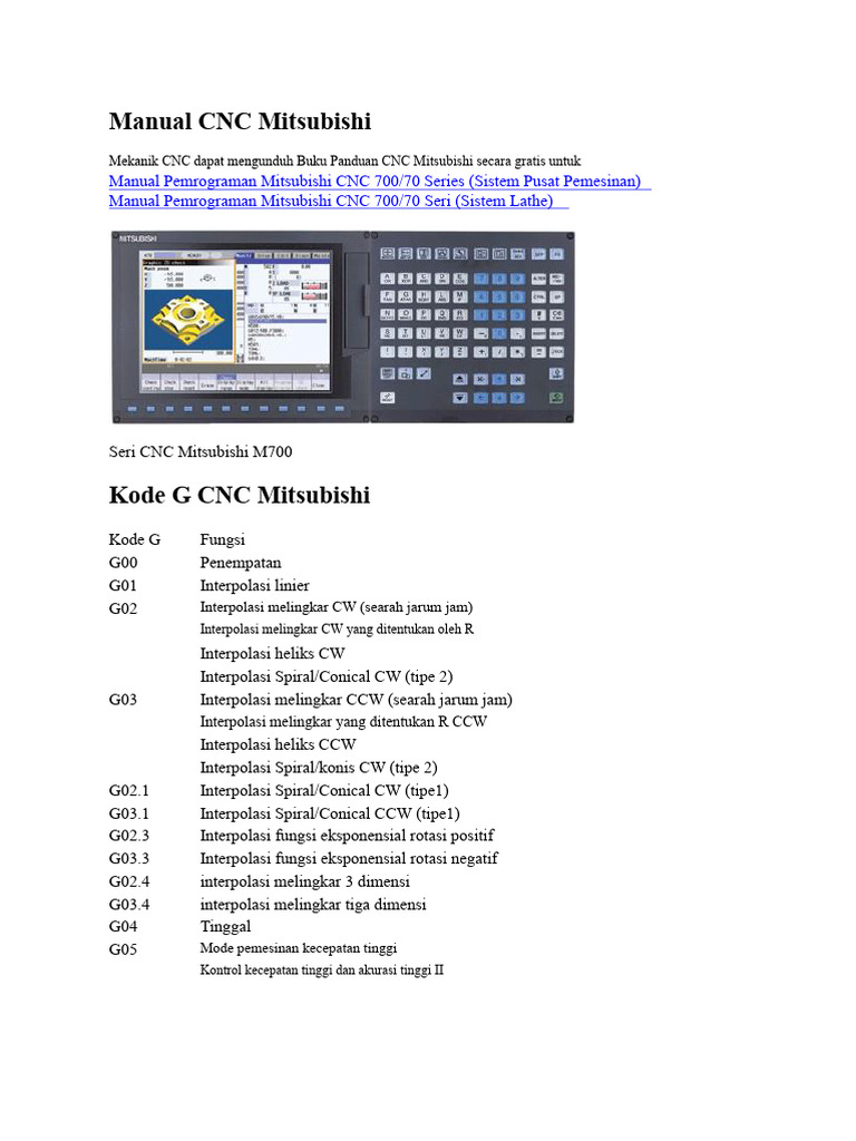 Manual Pemrograman CNC Mitsubishi Gratis | PDF