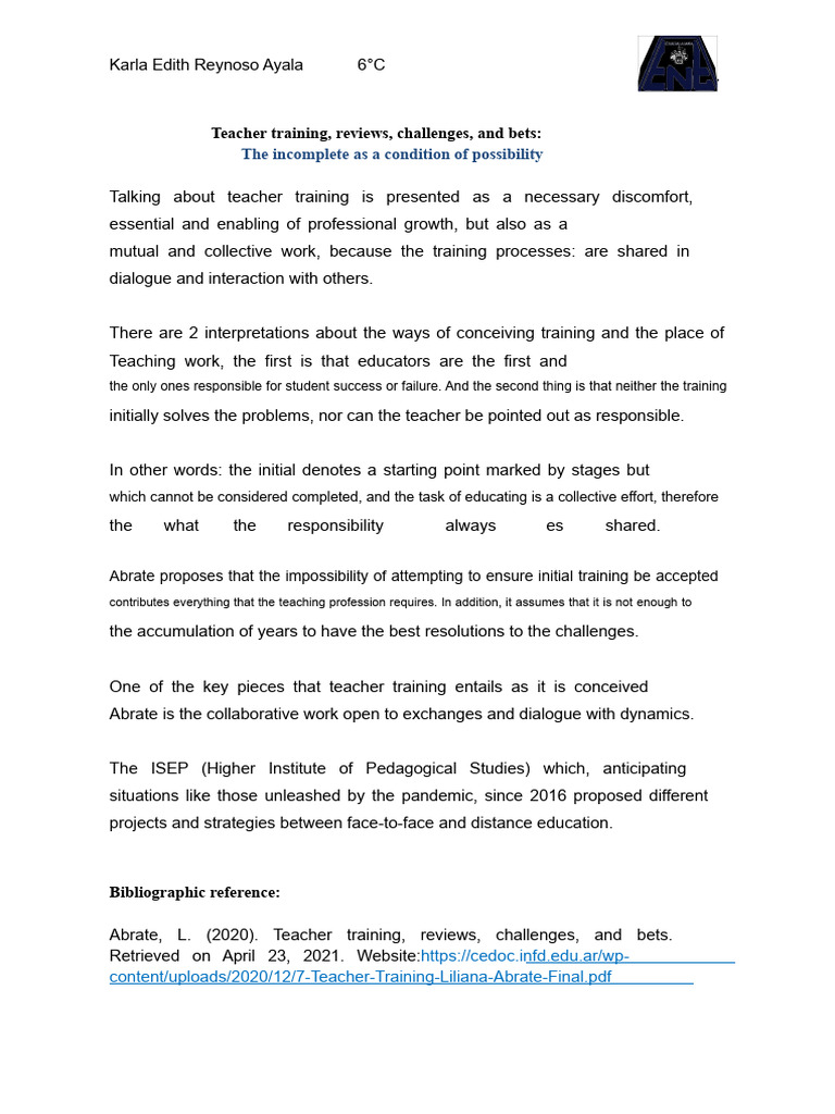 Teacher Training: Challenges and Collaboration | PDF