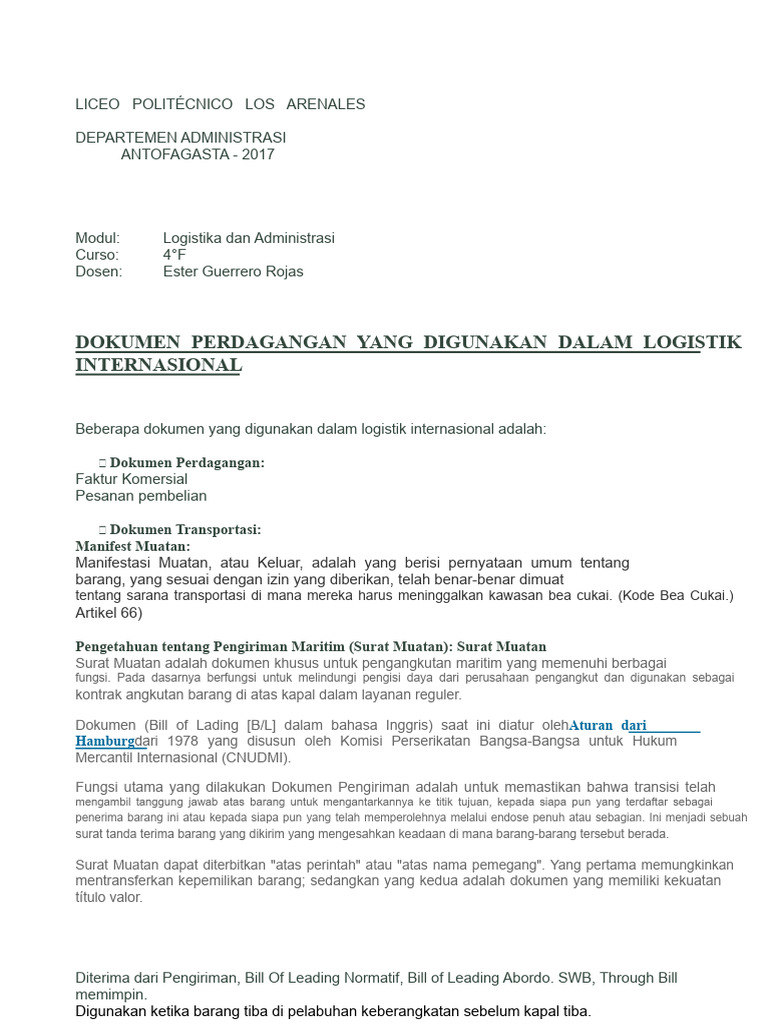 Dokumen Penting dalam Logistik Internasional | PDF