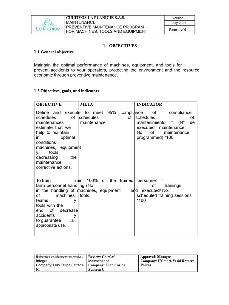 Preventive Maintenance Program Overview | PDF | Reliability Engineering
