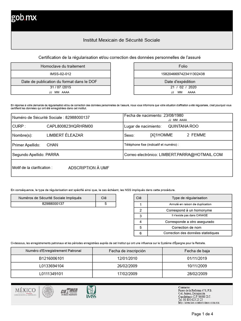 Certification de régularisation IMSS | PDF