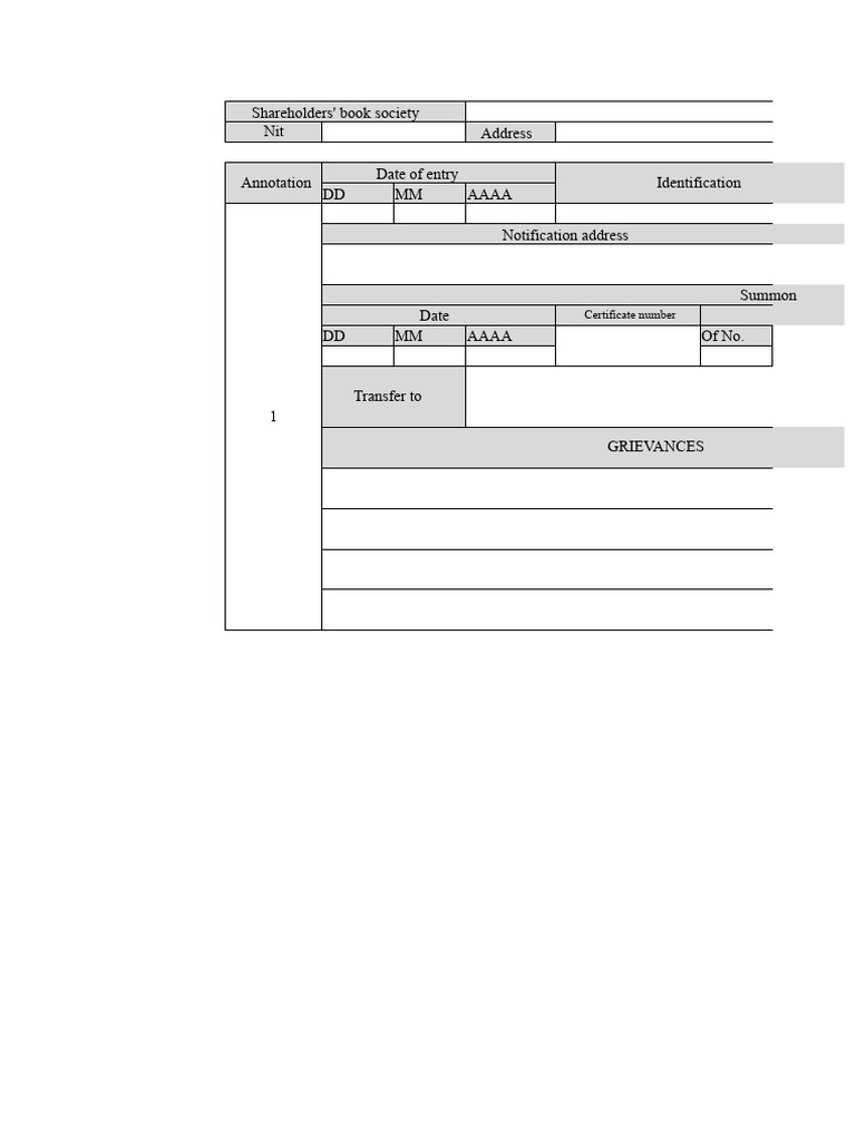 Shareholders' Book Society Template | PDF