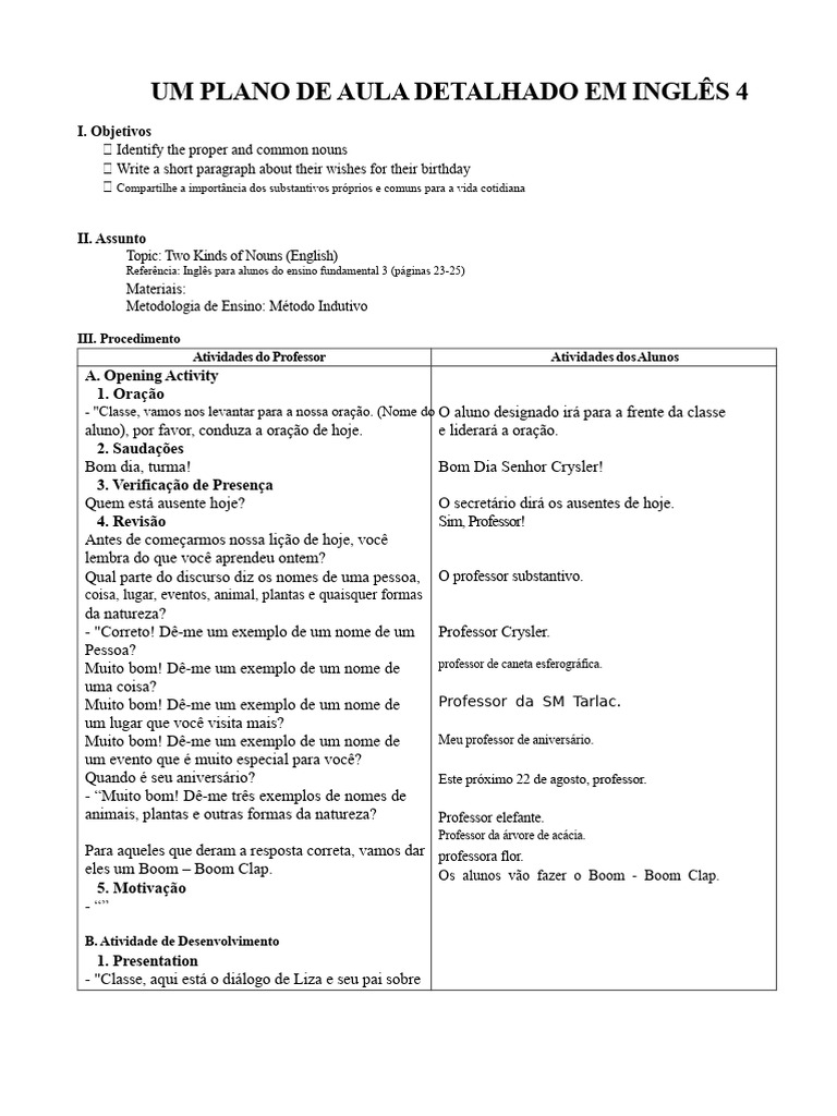Aula de Inglês: Substantivos Comuns e Próprios | PDF