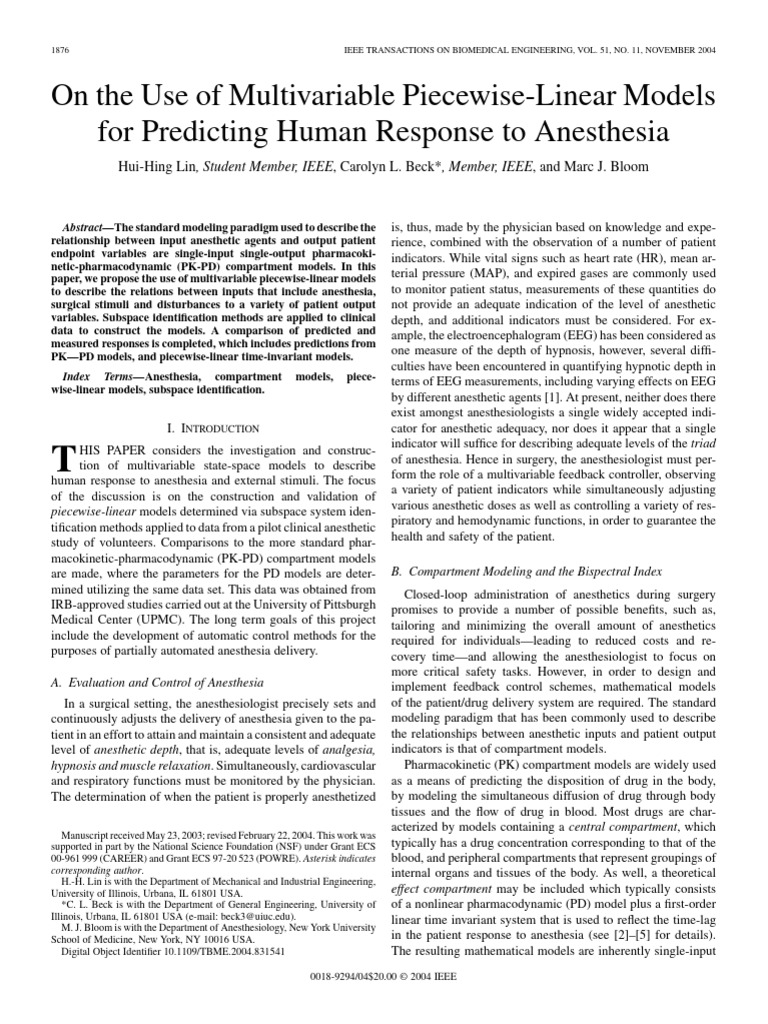 Predicting Human Response To Anesthesia | PDF | Anesthesia | Matrix ...