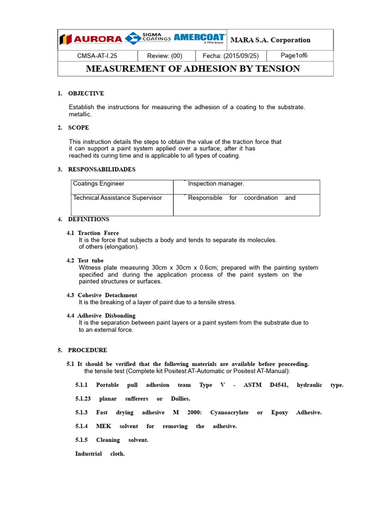 Adhesion Measurement Procedure Guide | PDF | Adhesive | Paint