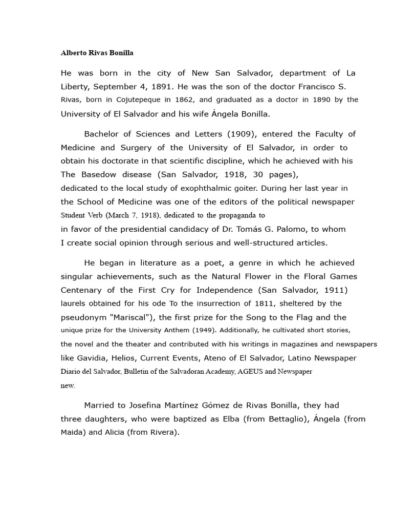 Alberto Rivas Bonilla: Life and Legacy | PDF | El Salvador