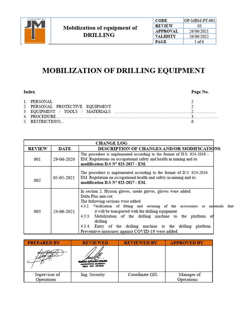 Drilling Equipment Mobilization Procedure | PDF | Road | Waste