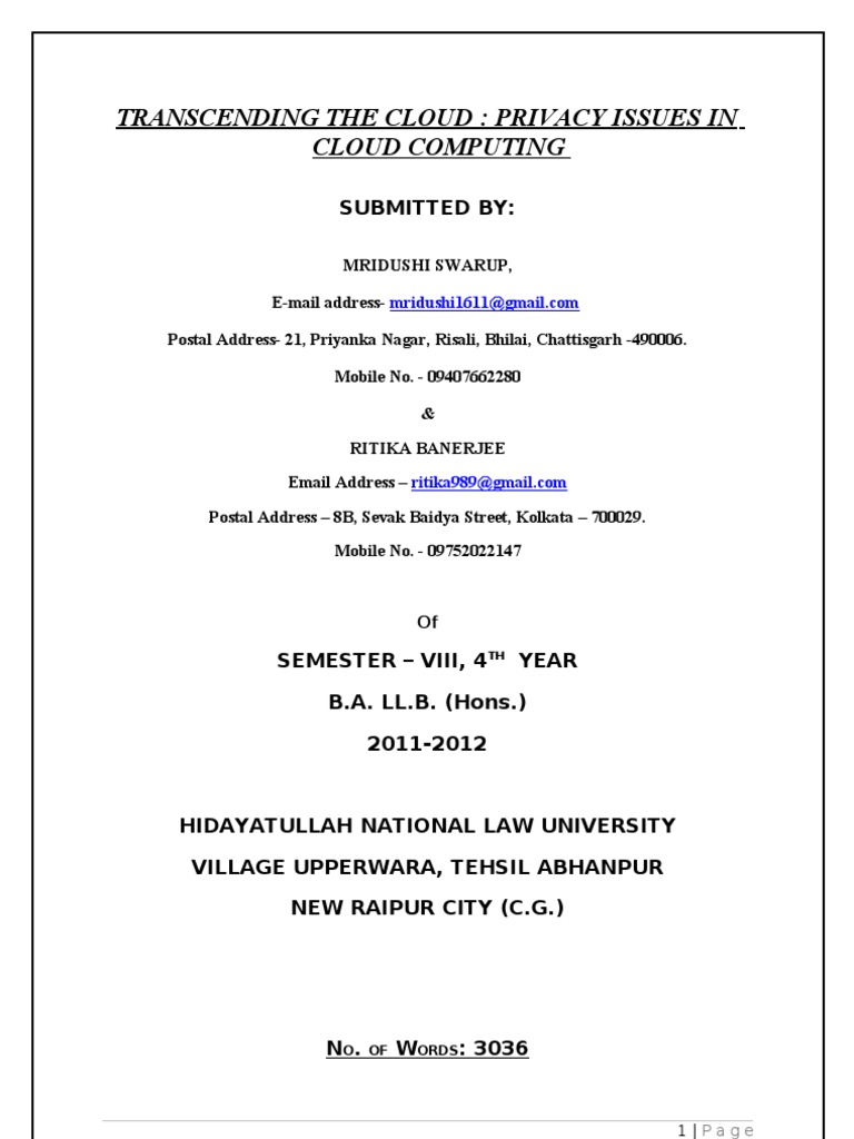 Transcending The Cloud - Privacy Issues in Cloud Computing | PDF ...