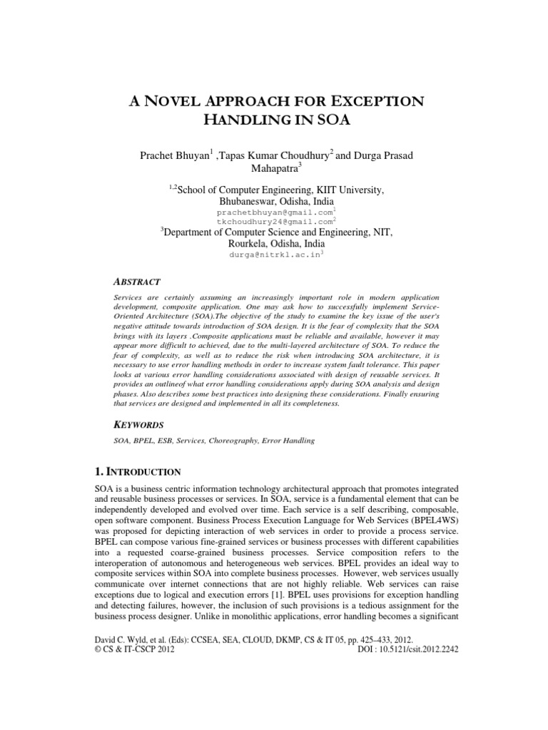 A Novel Approach For Exception Handling in SOA | PDF | Service Oriented ...