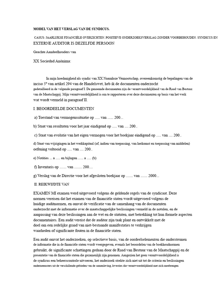 Model Van Het Rapport Van de Syndicus | PDF