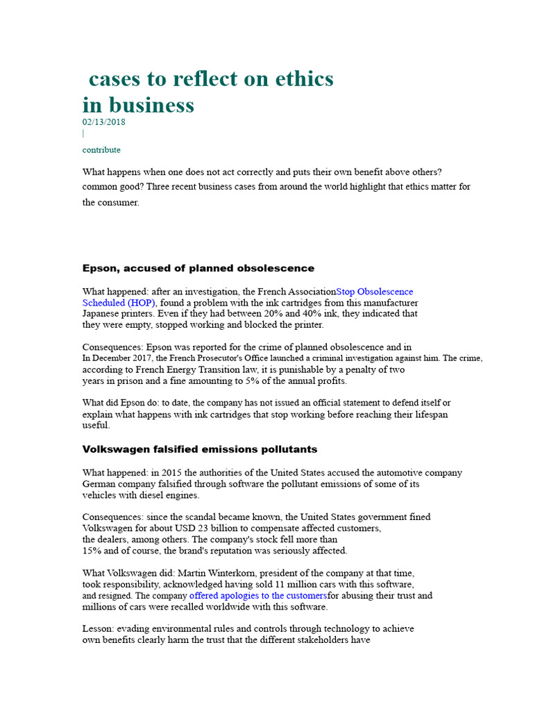 Cases To Reflect On Business Ethics | PDF | Sustainability | Apple Inc.