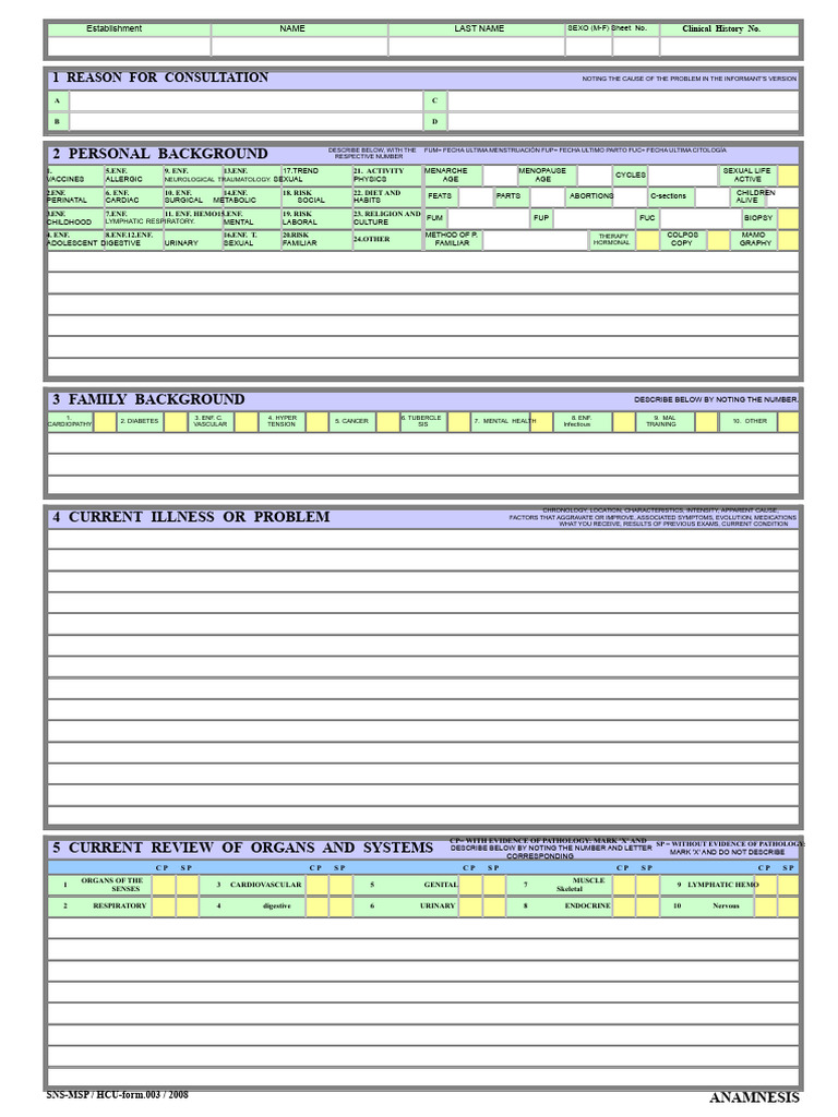 Form 003 Anamnesis Physical Examination | PDF | Muscle | Circulatory System