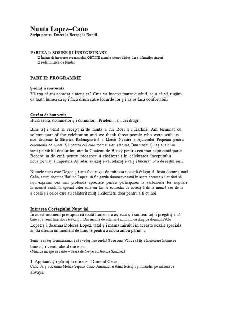 Script Pentru MC La Nuntă | PDF
