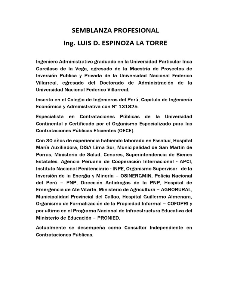 Semblanza Profesional Luis Espinoza | PDF