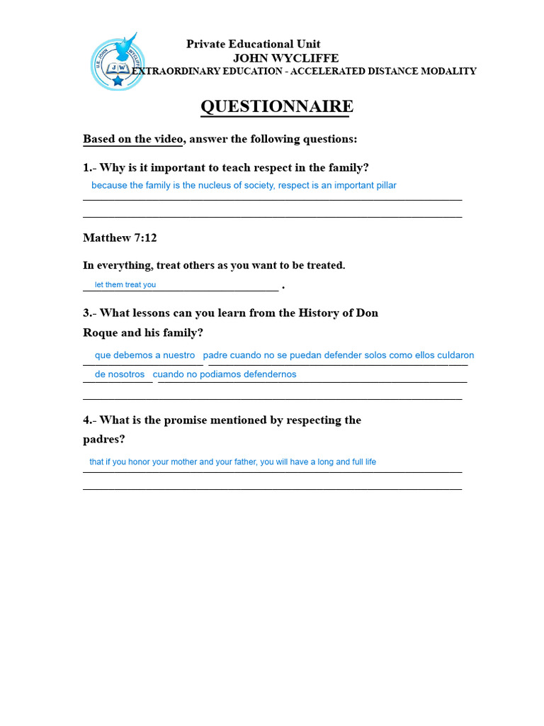 Family Respect Education Questionnaire | PDF