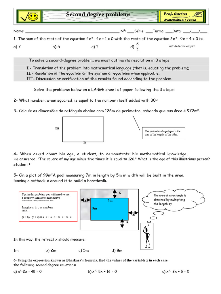 Second Degree Problems - 8th Grade | PDF | Area | Equations