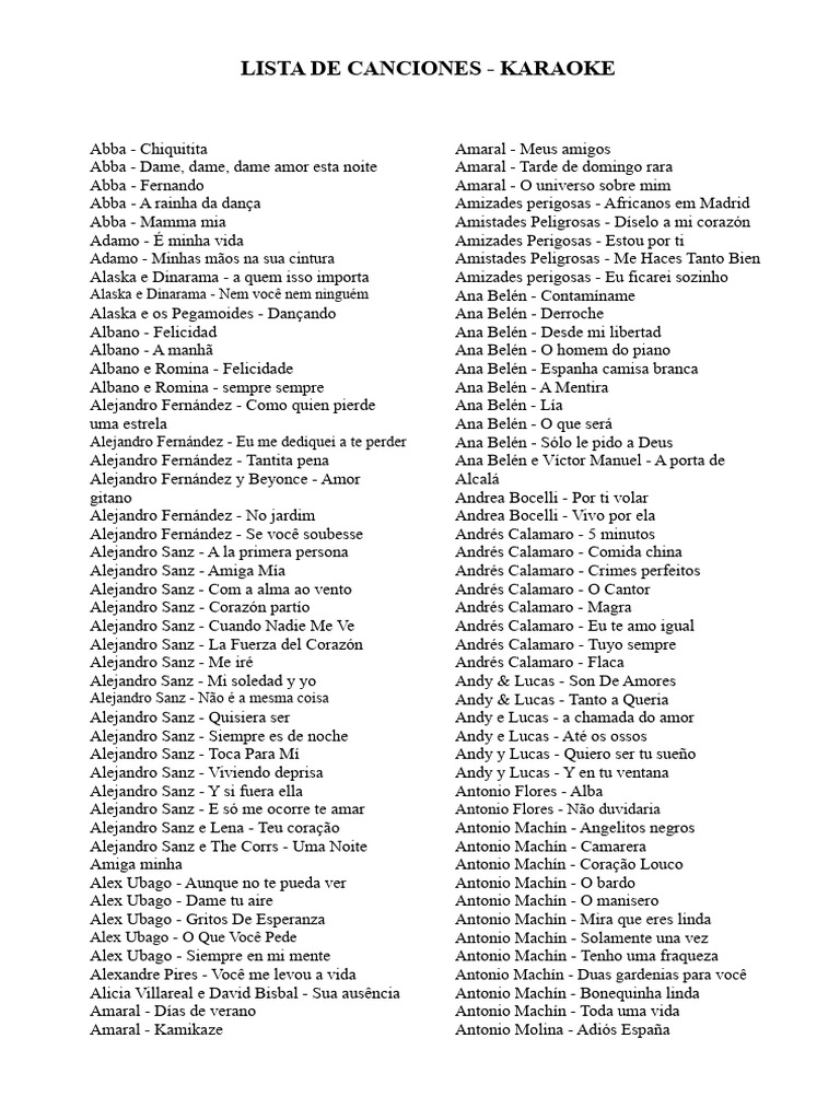 Lista de Músicas para Karaoke | PDF | Amor | Músicos