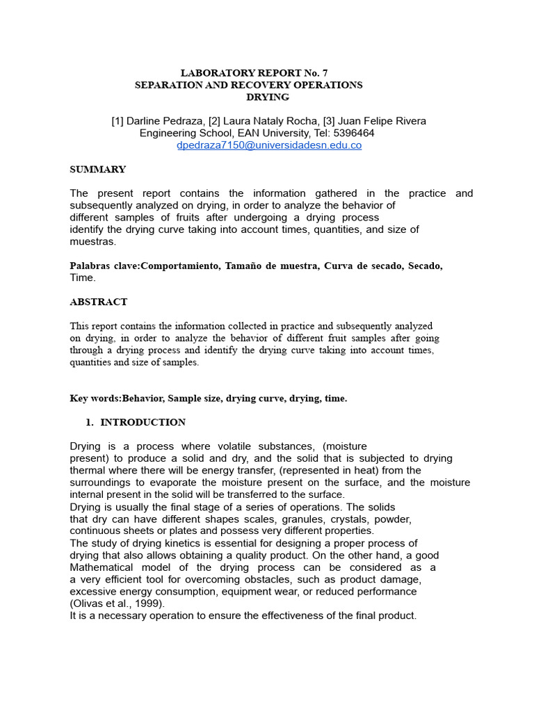 Drying Process Analysis of Fruit Samples | PDF | Applied And ...