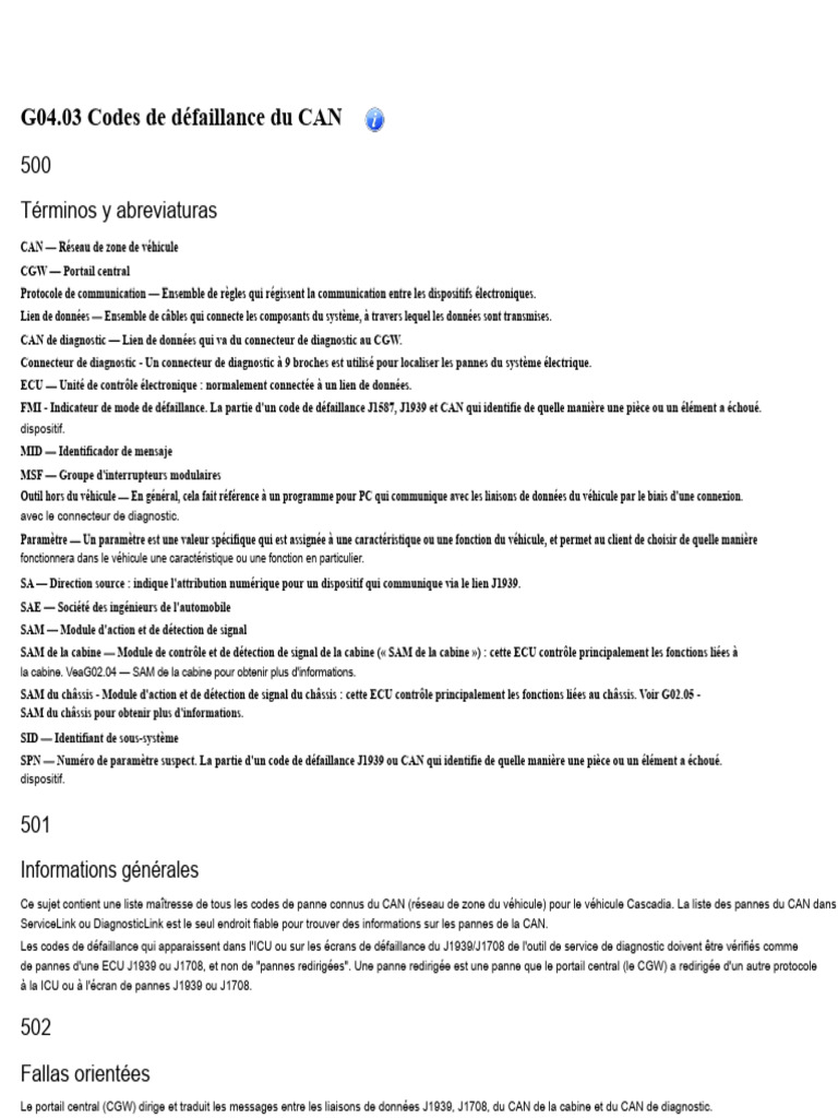 Codes de défaillance du CAN pour Cascadia | PDF | Allumage | Électronique