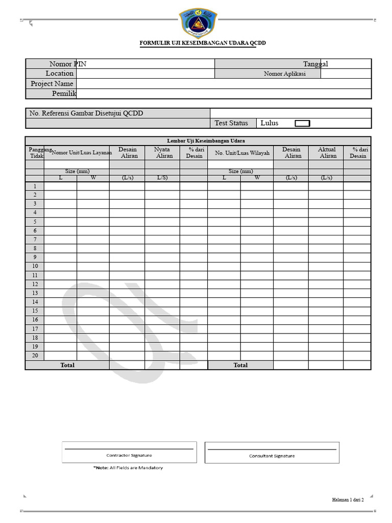 Formulir Uji Keseimbangan Udara QCDD | PDF