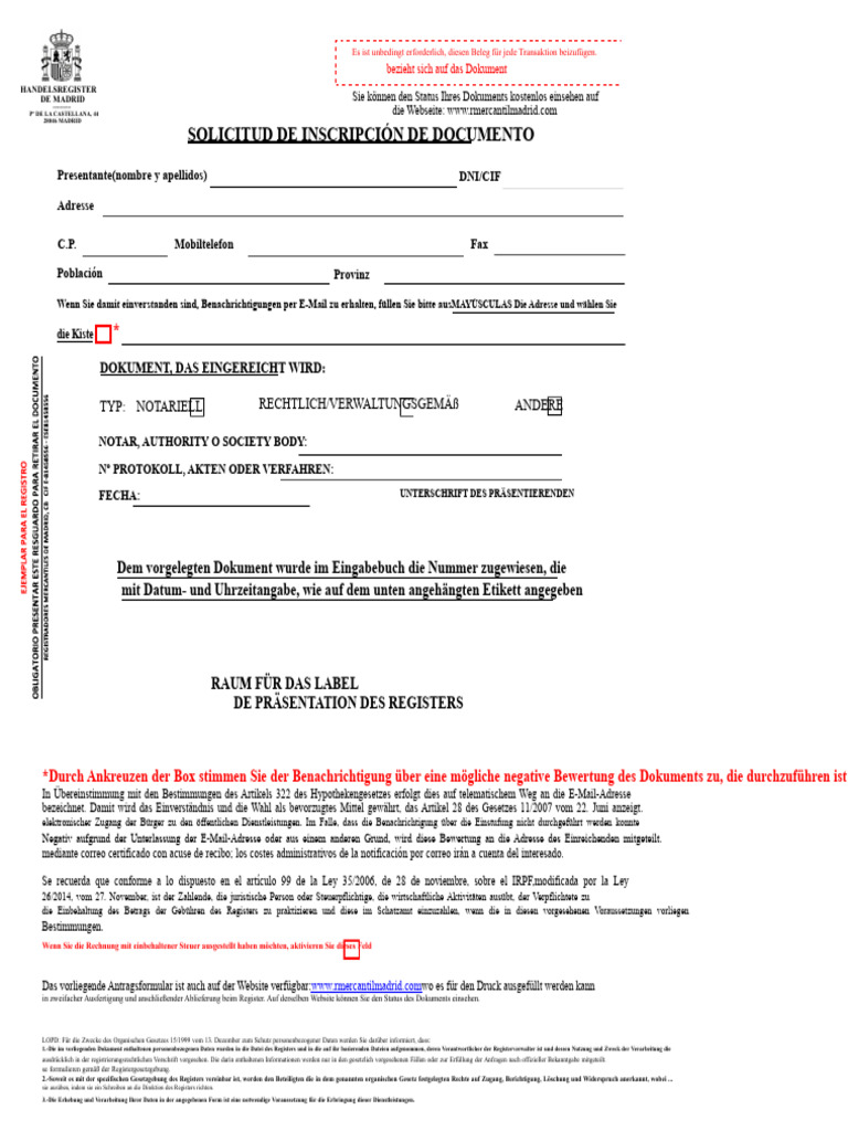 Antrag Auf Eintragung Im Handelsregister | PDF