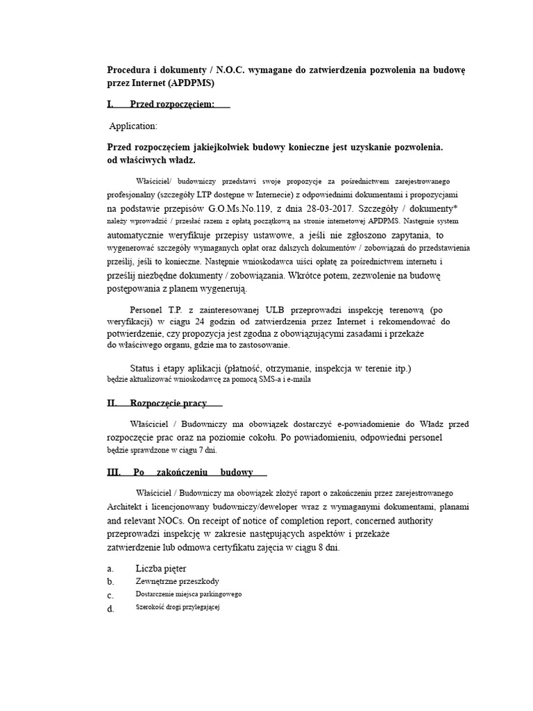 Dokumenty Procedury N.O.C. Wymagane Do Zatwierdzenia APDPMS | PDF