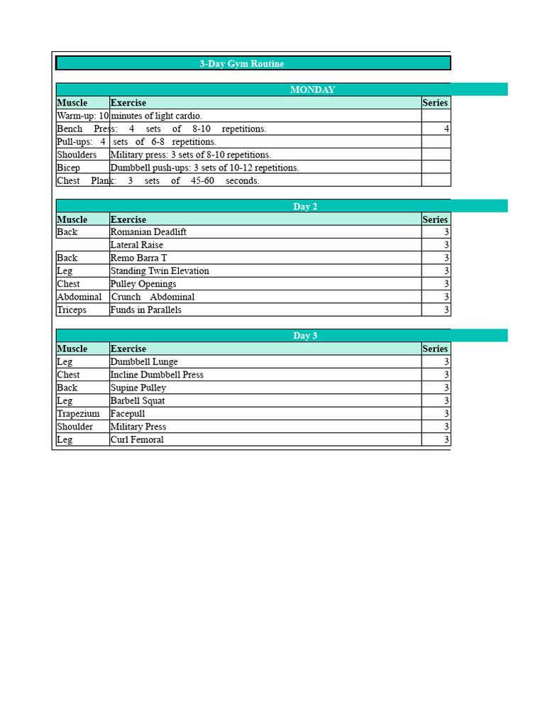 3-Day Full Body Gym Workout Plan | PDF