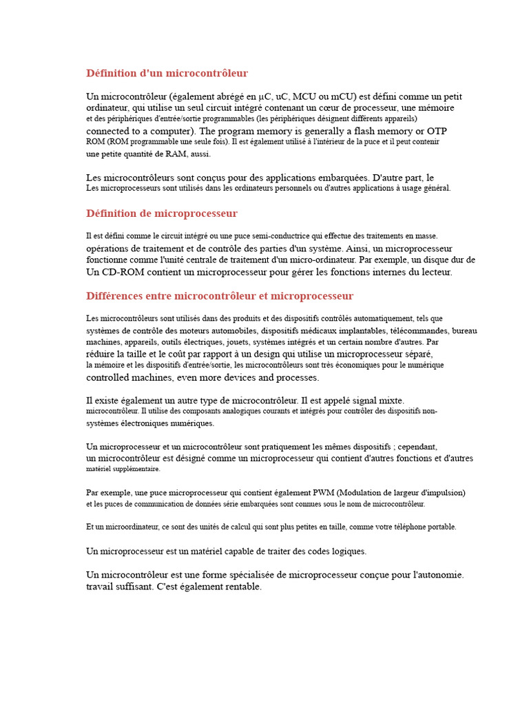Microcontrôleur vs Microprocesseur : Définition et Différences | PDF ...