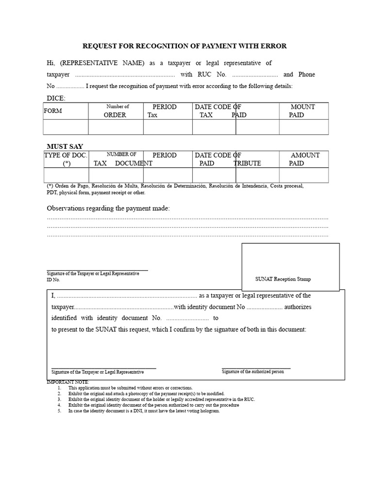 Payment Error Recognition Request Form | PDF | Identity Document | Taxes