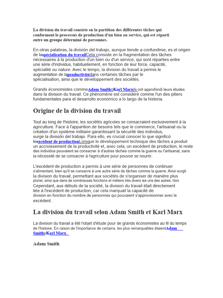 Division du travail : enjeux et impacts | PDF | Division du travail ...