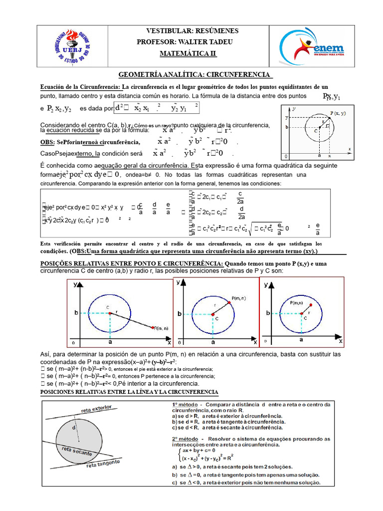 Resumen - Geometría Analítica - Circunferencia PDF | PDF | Geometría | Pi