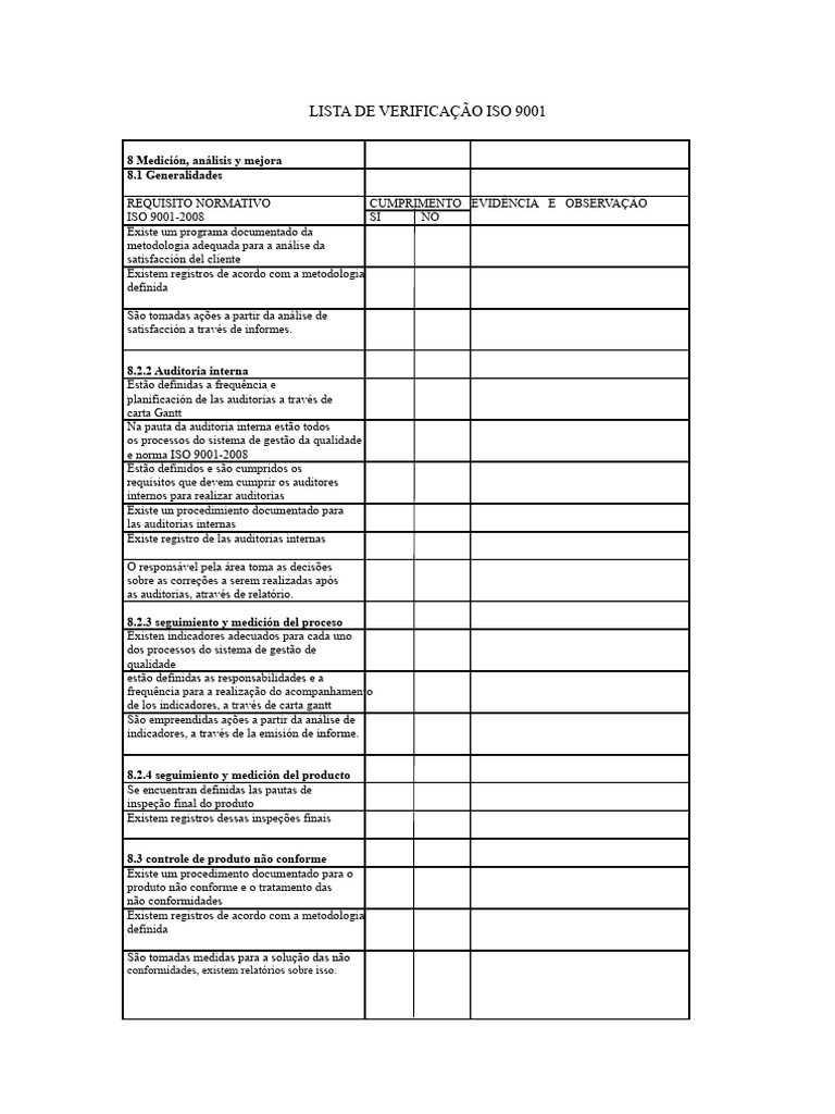 Checklist ISO 9001: Medição e Melhoria | PDF | Business