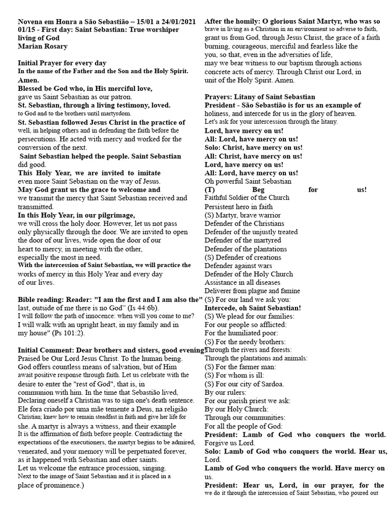 St. Sebastian Novena Prayer Guide | PDF | Saint Joseph | God The Father