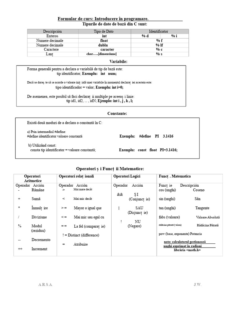 Formular de Programare C | PDF