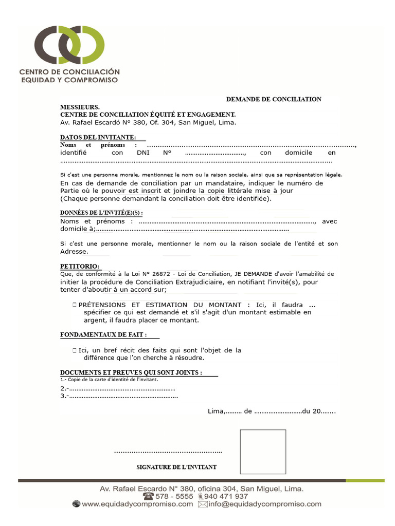 Demande de Conciliation Extrajudiciaire | PDF