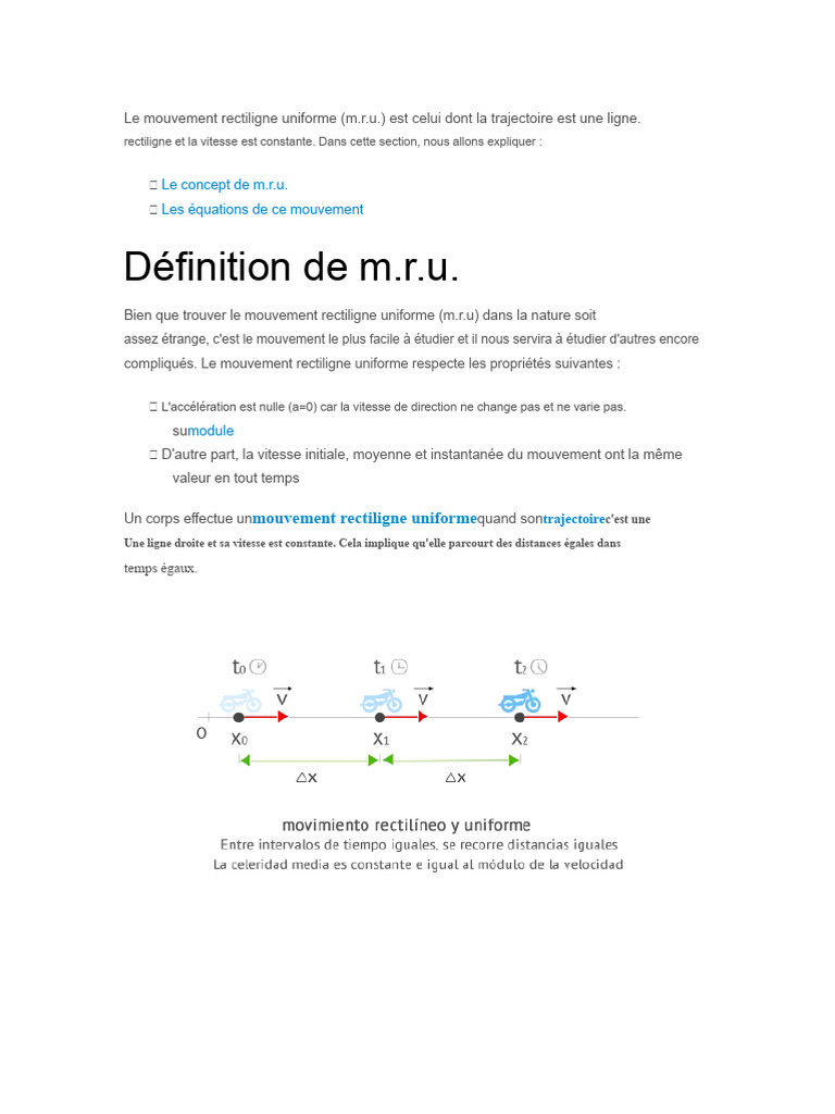 Formules du mouvement rectiligne uniforme | PDF | Accélération | Vitesse