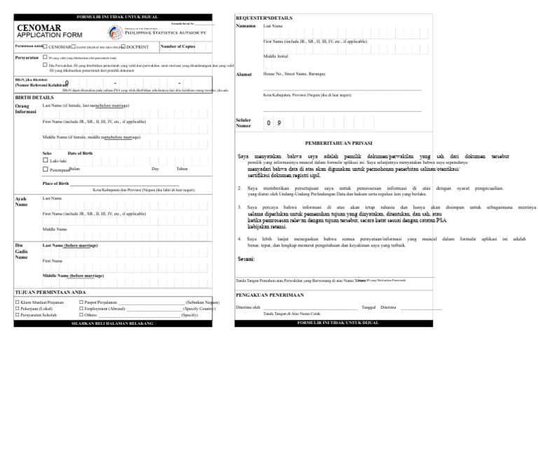 Formulir Permohonan CENOMAR dan ID | PDF