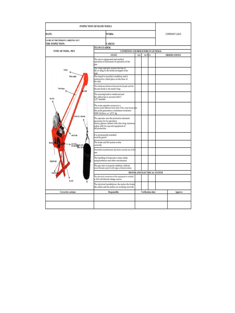 Hand Tool Inspection Checklist | PDF | Crane (Machine) | Manufactured Goods