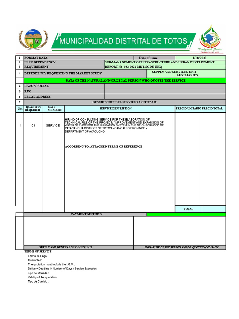 Water Service Project Quotation Request | PDF